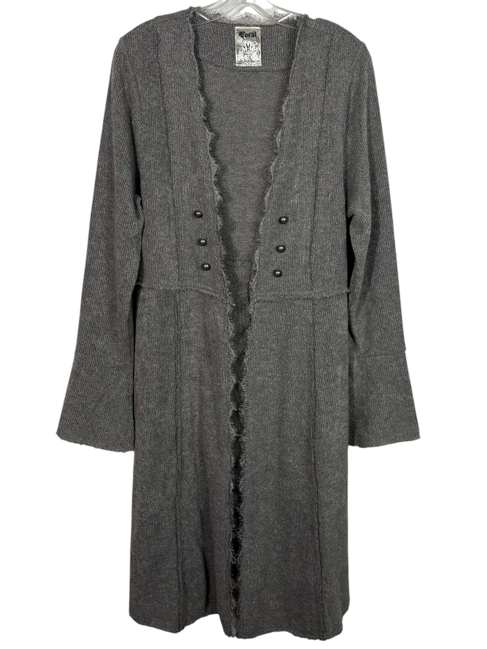 Vocal Vintage Y2K Gray Lace Trim Duster Cardigan Whimsigoth Victorian Longline